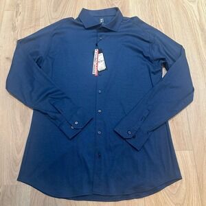 MRSP$165 New DESOTO Jersey Men's Long Sleeve Slim Fit Navy blue Cotton Shirt XL